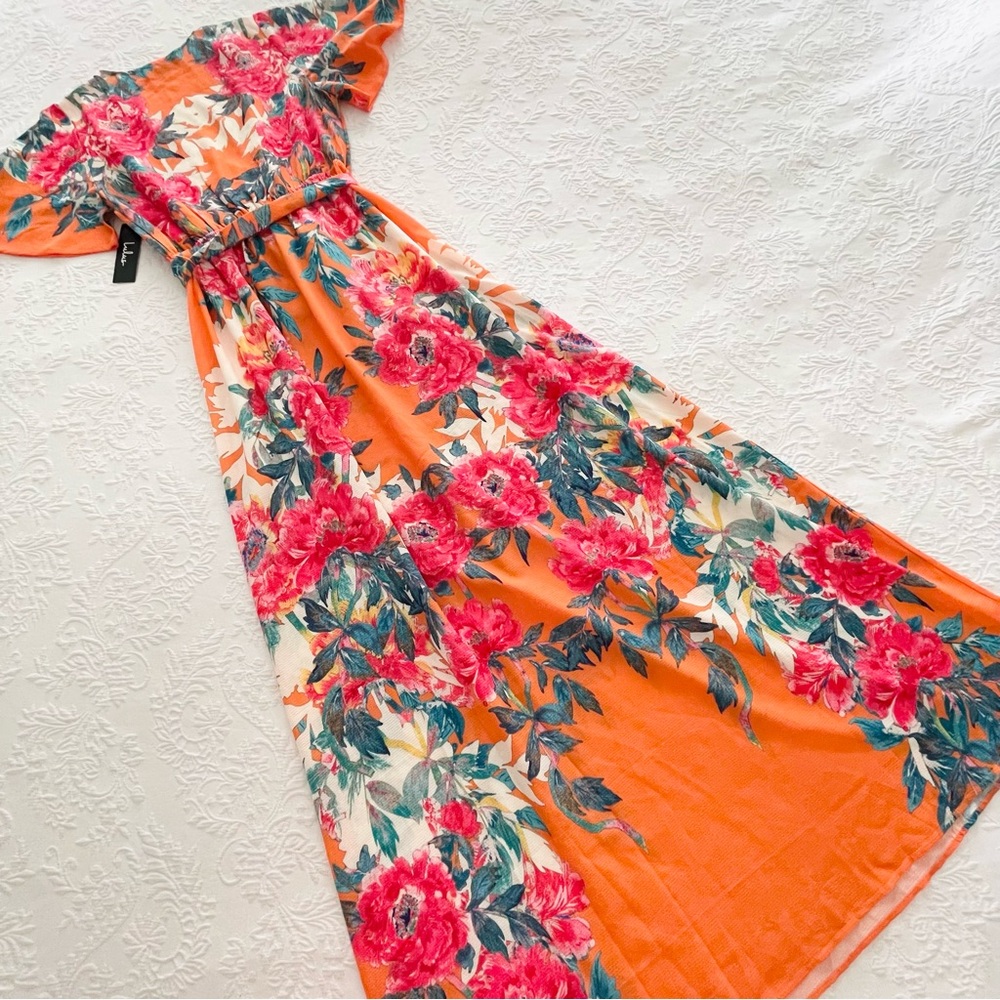 NWT Lulus Still In Paradise Orange Floral Print Maxi Dress Small - Picture 4 of 7